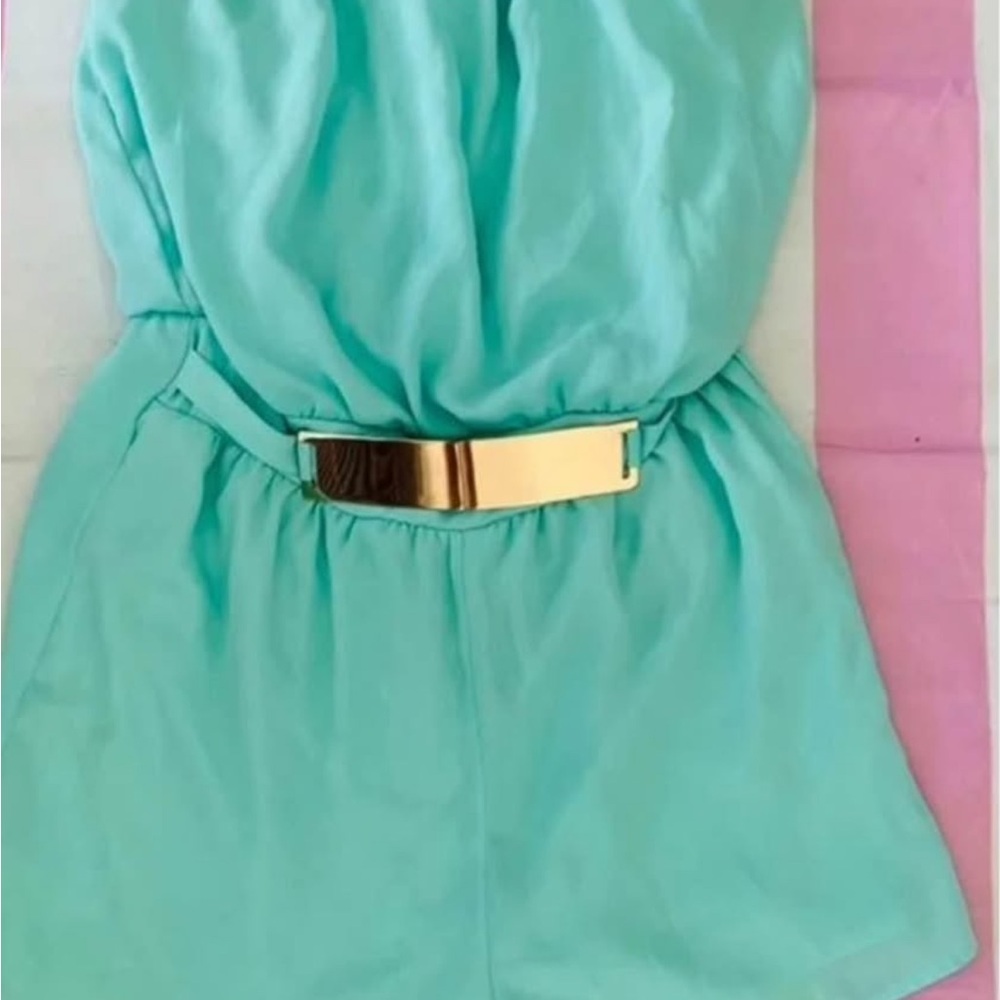 Mint Green Romper with Gold Belt